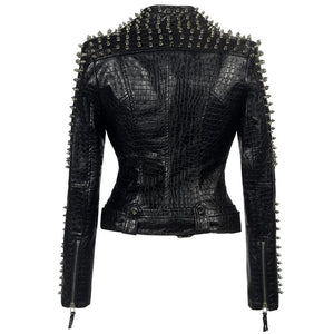 JAQUETA DE COURO ROCK COM SPIKES FEMININA