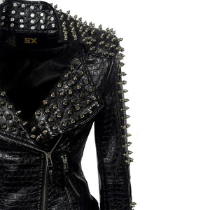 JAQUETA DE COURO ROCK COM SPIKES FEMININA