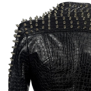 JAQUETA DE COURO ROCK COM SPIKES FEMININA