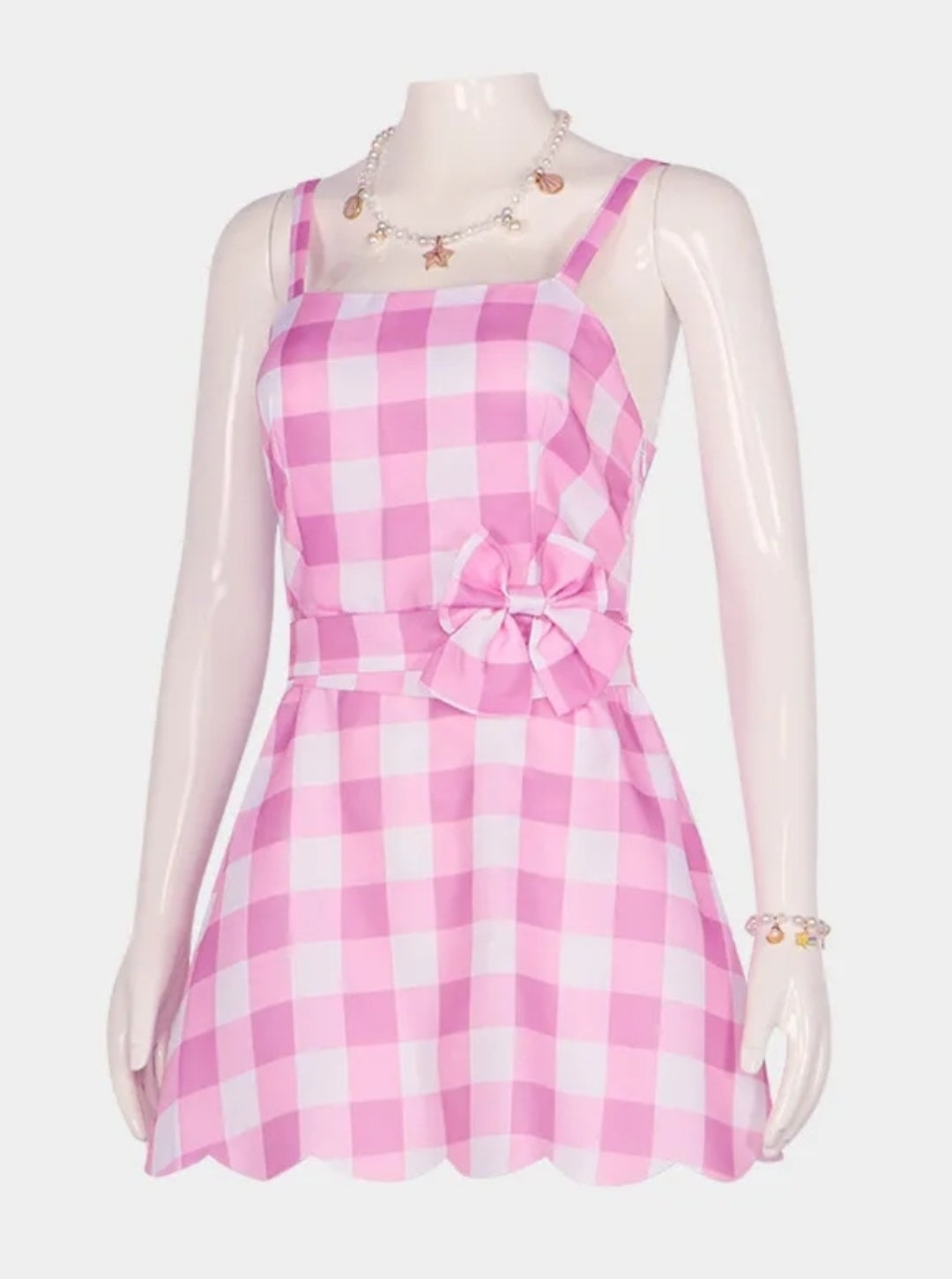Vestido Fantasia Barbie 2023 Xadrez Rosa E Branco Infantil