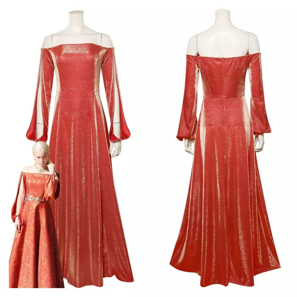 FANTASIA RHAENYRA - HOUSE OF THE DRAGON VESTIDO VERMELHO COSPLAY PROFISSIONAL