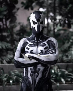 FANTASIA HOMEM ARANHA 2099 PRETO E BRANCO ATRAVÉS DO ARANHAVERSO COSPLAY