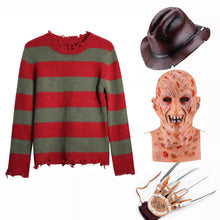 Carregar imagem no visualizador da galeria, FANTASIA KIT FREDDY KRUEGER CAMISA + MÁSCARA + CHAPÉU + LUVA
