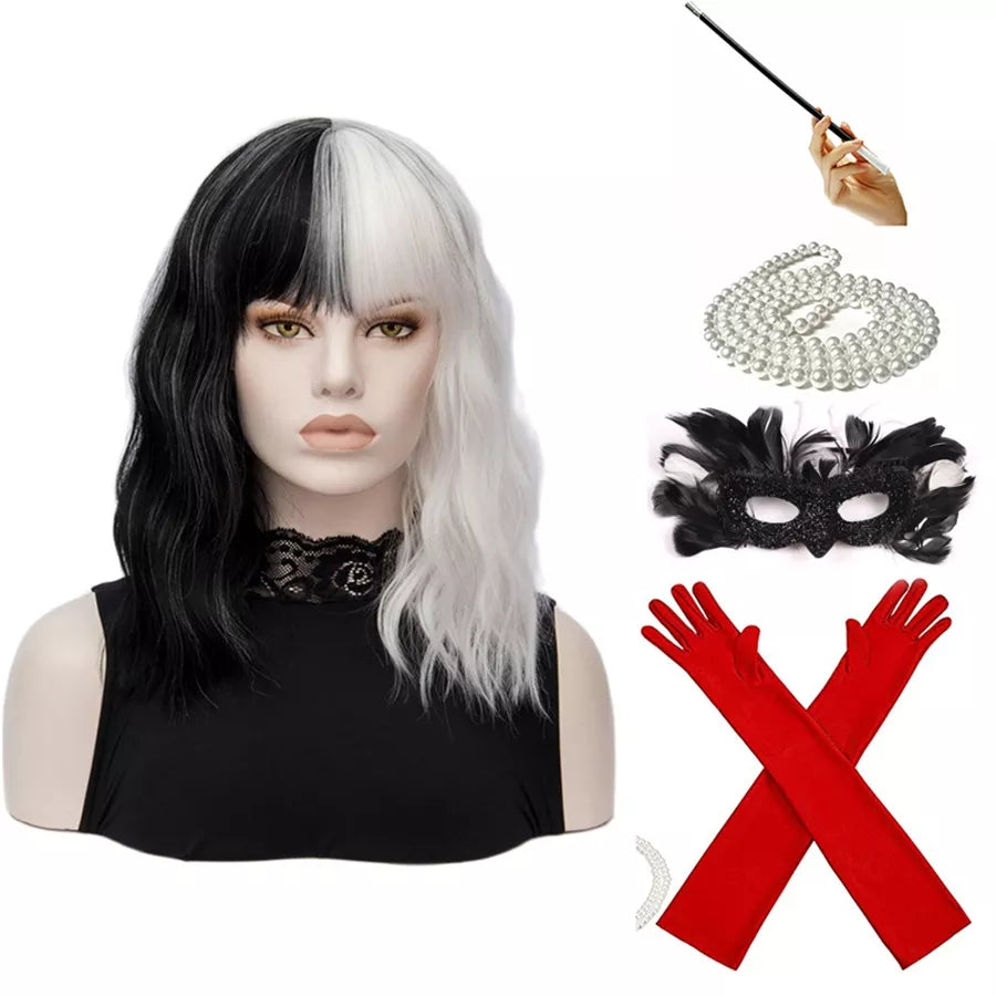 PERUCA CRUELLA DE VIL 101 DÁLMATAS KIT COSPLAY